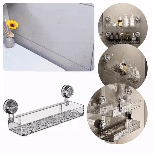LotionRack™ είναι ένα ράφι για το μπάνιο που μπορεί να προσαρτηθεί χωρίς τρυπάνι